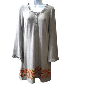 Anthropologie Uncle Frank Womens Grey Floral Embroidered Bell Sleeve Dress